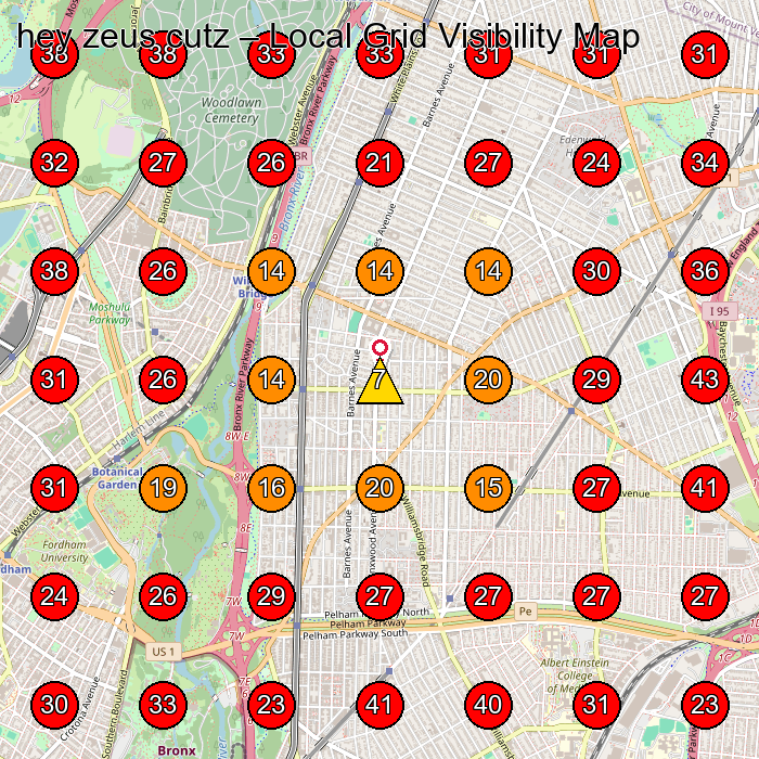 hey zeus cutz GeoGrid visibility map for Barber Shop in Bronx